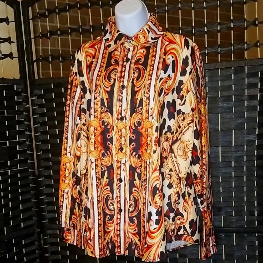 Baroque Print Long Sleeve Shirt